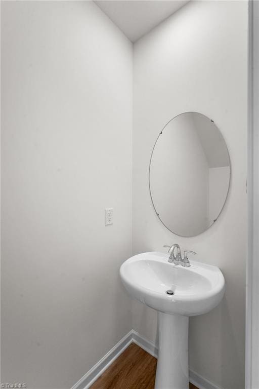 bathroom with wood-type flooring