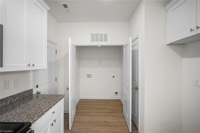 washroom featuring hookup for a washing machine, gas dryer hookup, electric dryer hookup, and light wood-type flooring