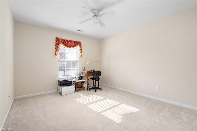 interior space with ceiling fan