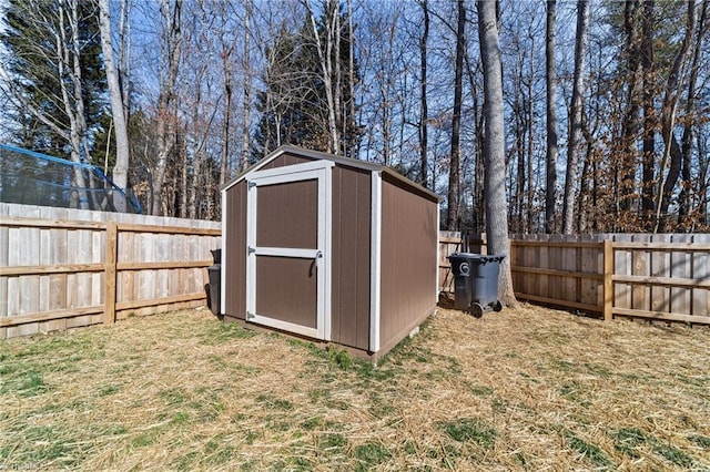 view of shed featuring a fenced backyard