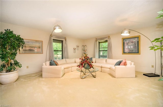 living room with light colored carpet