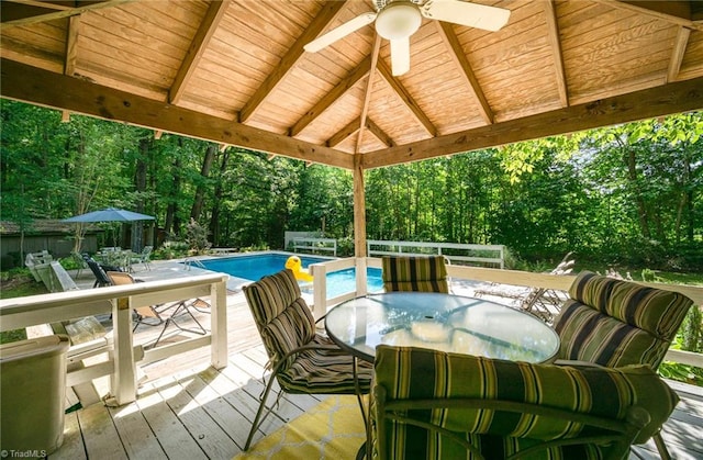 wooden terrace with ceiling fan