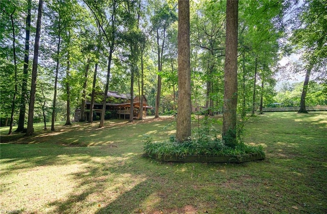 view of yard featuring a wooden deck