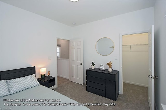 carpeted bedroom featuring a closet, baseboards, and a spacious closet