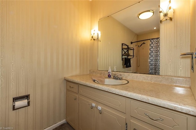 full bathroom featuring vanity and a shower with curtain