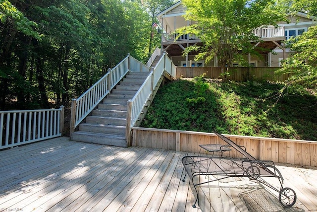 wooden terrace with stairway