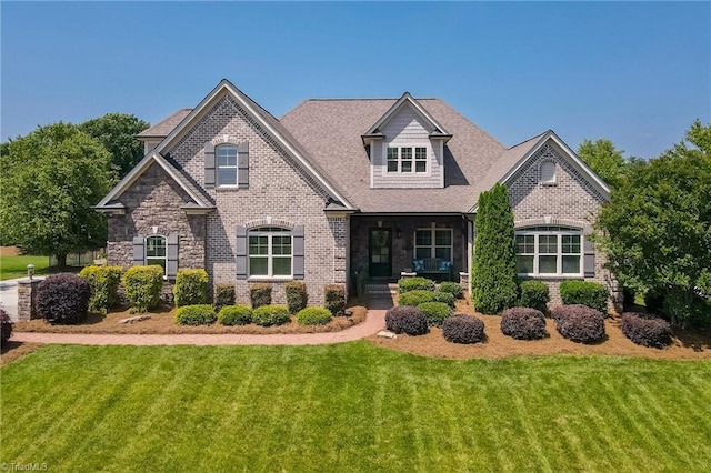 3309 Serenity Ridge Ln, Tobaccoville, NC 27050 - view of front of property featuring a front yard, a porch, brick siding, and roof with shingles