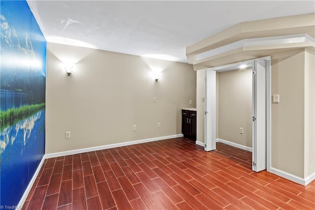 basement with wood-type flooring