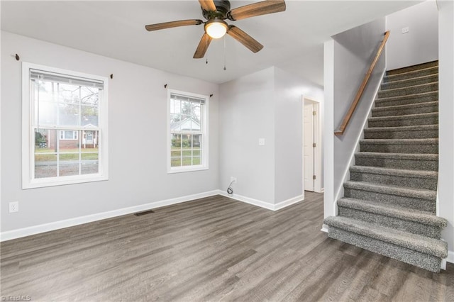 interior space featuring ceiling fan and hardwood / wood-style flooring