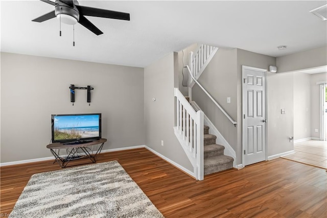 2525 Halle Ann Cir, Winston-Salem, NC 27103 - staircase with wood finished floors, baseboards, and a ceiling fan