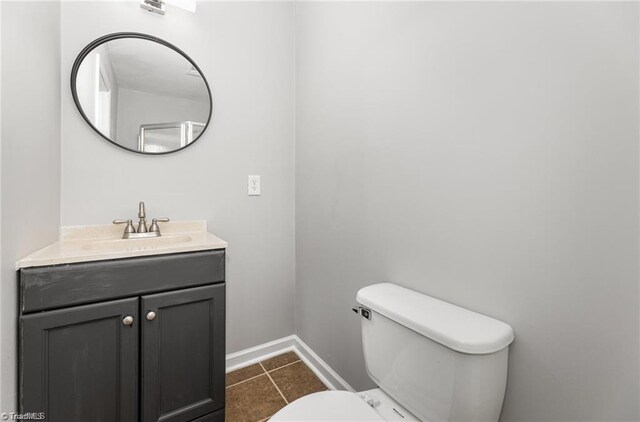 2725 New Walkertown Rd, Winston-Salem, NC 27105 - half bath featuring toilet, vanity, baseboards, and tile patterned floors