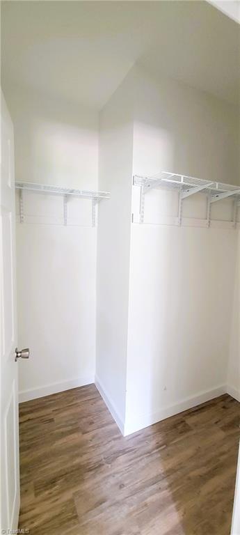 walk in closet with wood finished floors