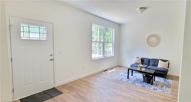entrance foyer featuring wood finished floors and baseboards