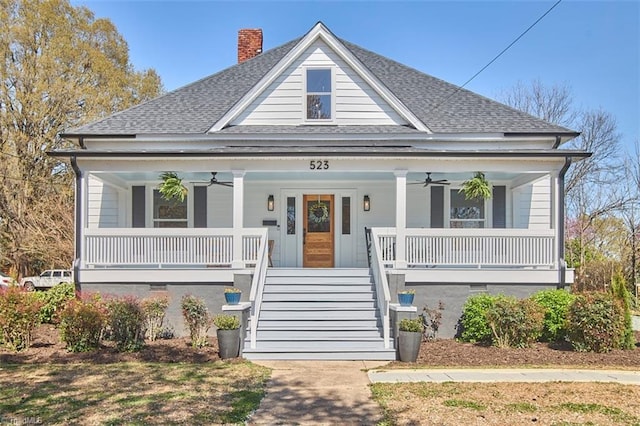 523 N Main St, Graham, NC 27253 - bungalow-style house with covered porch, a ceiling fan, and roof with shingles
