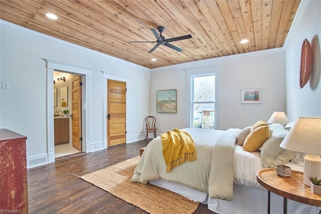 523 N Main St, Graham, NC 27253 - bedroom with wood ceiling, crown molding, visible vents, recessed lighting, and wood finished floors