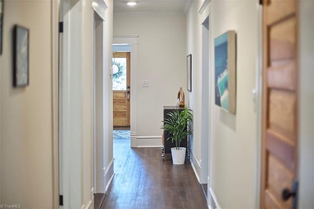 523 N Main St, Graham, NC 27253 - corridor featuring ornamental molding, baseboards, and dark wood finished floors
