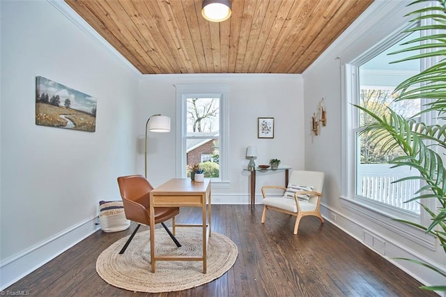 523 N Main St, Graham, NC 27253 - sitting room featuring wood ceiling, wood finished floors, crown molding, and baseboards