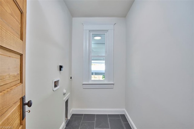 523 N Main St, Graham, NC 27253 - laundry area featuring hookup for an electric dryer, laundry area, hookup for a washing machine, baseboards, and dark tile patterned flooring