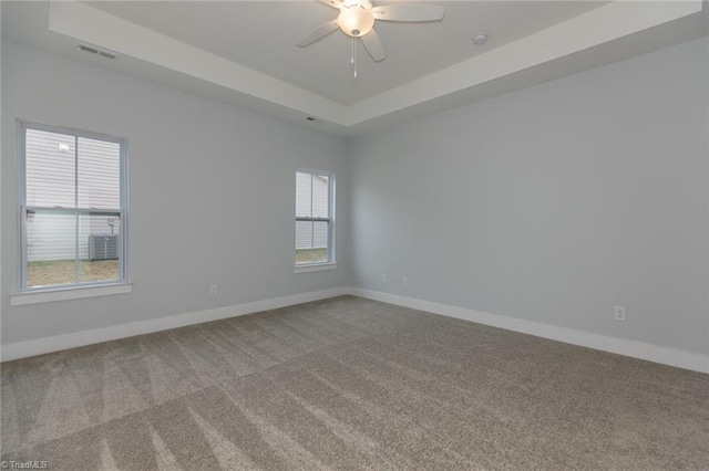 206 Cason Dr, Gibsonville, NC 27249 - spare room with carpet floors, a tray ceiling, baseboards, and ceiling fan