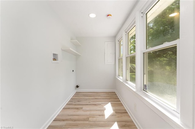 304 Louise Ave, High Point, NC 27262 - laundry room with washer hookup, electric dryer hookup, light wood-type flooring, baseboards, and recessed lighting