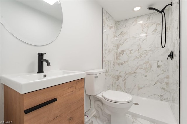 304 Louise Ave, High Point, NC 27262 - full bath with marble finish floors, toilet, a stall shower, vanity, and recessed lighting