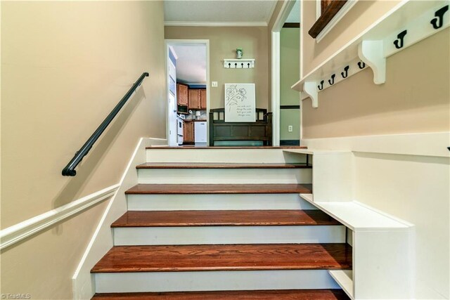 1625 Eagle Crest Dr, Pfafftown, NC 27040 - stairs featuring ornamental molding