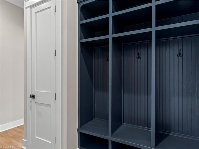 mudroom with wood-type flooring