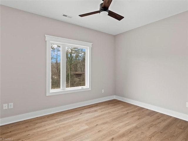 unfurnished room featuring light hardwood / wood-style flooring and ceiling fan