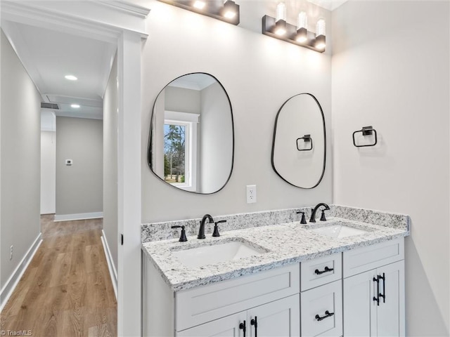 bathroom featuring wood-type flooring and vanity