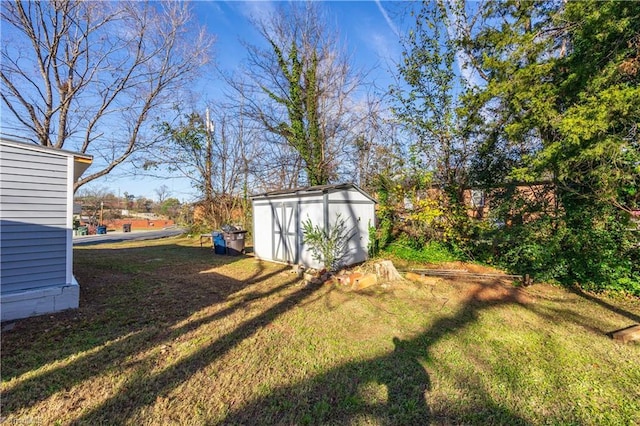 view of yard with a storage unit