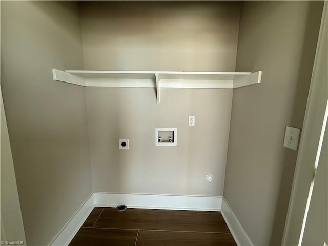 3048 Island Dr, Northtopsail Beach, NC 28460 - washroom featuring washer hookup, baseboards, laundry area, electric dryer hookup, and dark wood-style floors