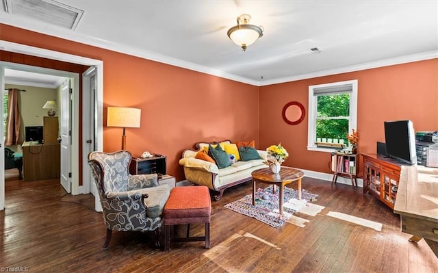 3941 Vest Mill Rd, Winston-Salem, NC 27103 - living room with hardwood / wood-style flooring, crown molding, and baseboards