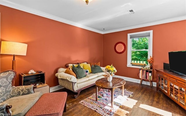 3941 Vest Mill Rd, Winston-Salem, NC 27103 - living room featuring baseboards, wood finished floors, and ornamental molding
