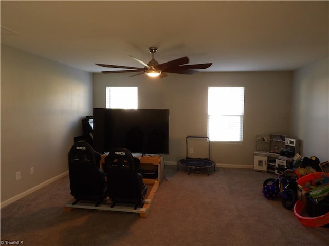 5304 Smoky Ridge Ln, Winston-Salem, NC 27127 - rec room featuring plenty of natural light, a ceiling fan, and carpet floors