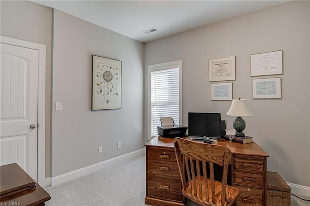 view of carpeted home office