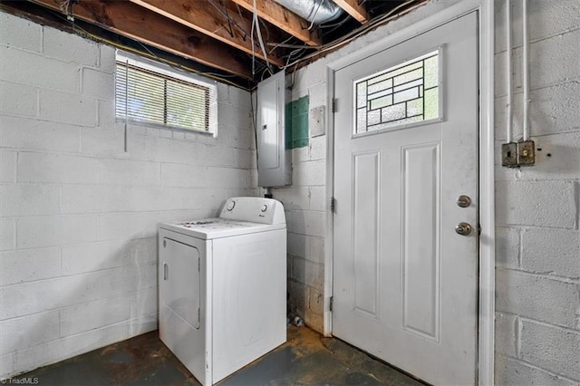 407 Pinedale Dr, Reidsville, NC 27320 - washroom featuring washer / clothes dryer, electric panel, and plenty of natural light