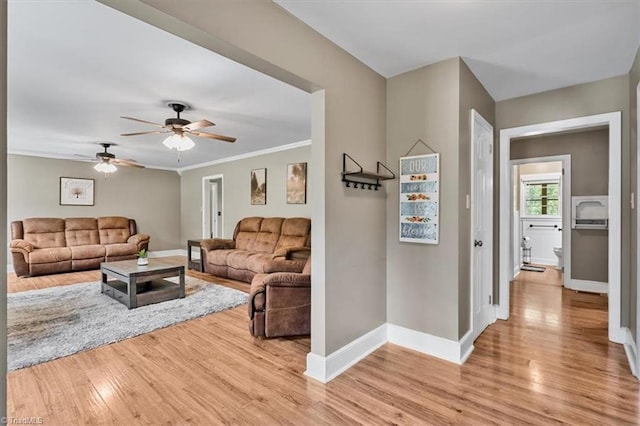 407 Pinedale Dr, Reidsville, NC 27320 - living area with light wood finished floors, ceiling fan, and crown molding