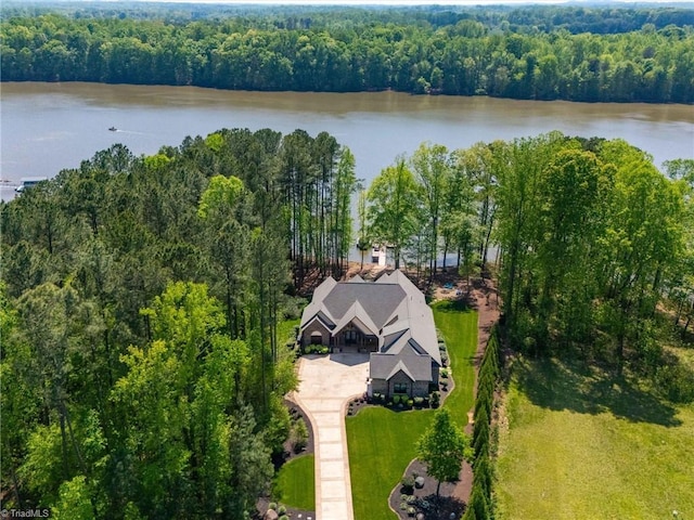 1579 Sunset Pointe Dr, Salisbury, NC 28146 - birds eye view of property featuring a forest view and a water view