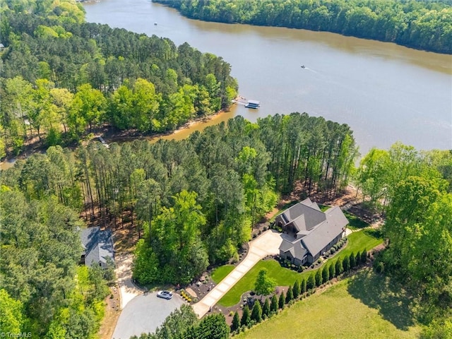 1579 Sunset Pointe Dr, Salisbury, NC 28146 - birds eye view of property featuring a water view and a wooded view