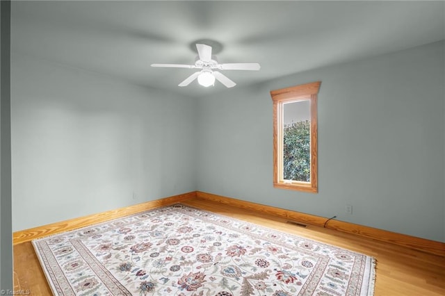 empty room featuring hardwood / wood-style flooring and ceiling fan