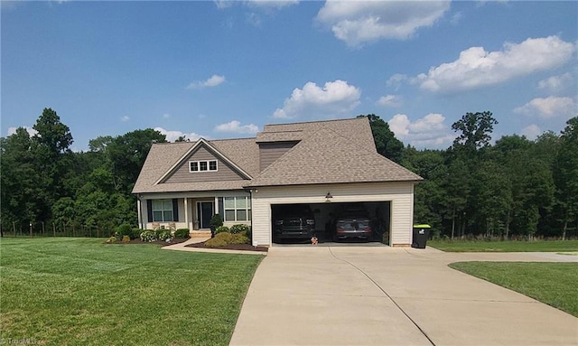 8861 Belews Ridge Rd, Stokesdale, NC 27357 - craftsman-style house featuring a front lawn, driveway, an attached garage, and a shingled roof