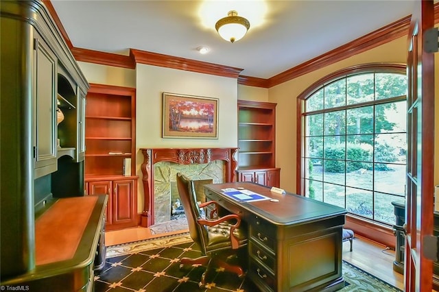 office area with crown molding