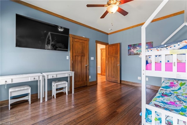1420 Burnetts Chapel Rd, Greensboro, NC 27407 - bedroom with wood finished floors, ornamental molding, baseboards, and ceiling fan