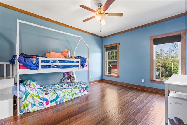 1420 Burnetts Chapel Rd, Greensboro, NC 27407 - bedroom featuring wood finished floors, baseboards, ornamental molding, and ceiling fan