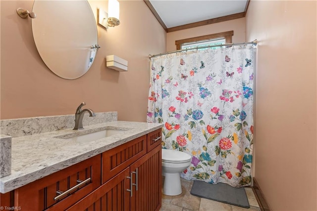 1420 Burnetts Chapel Rd, Greensboro, NC 27407 - full bathroom with vanity, toilet, and a shower with shower curtain