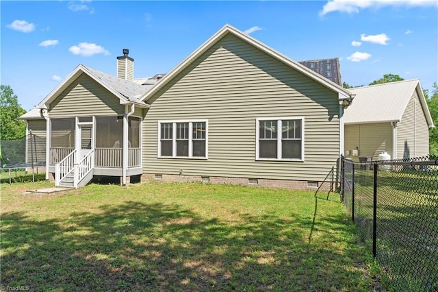 1420 Burnetts Chapel Rd, Greensboro, NC 27407 - back of house with crawl space, a sunroom, and a chimney