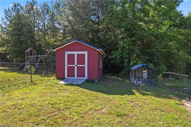 1420 Burnetts Chapel Rd, Greensboro, NC 27407 - view of shed featuring a playground