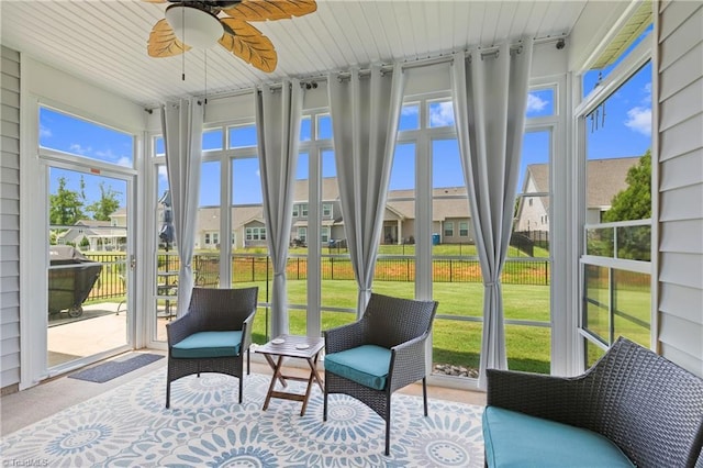 254 Kilbourne Dr, Advance, NC 27006 - sunroom / solarium with ceiling fan and a residential view