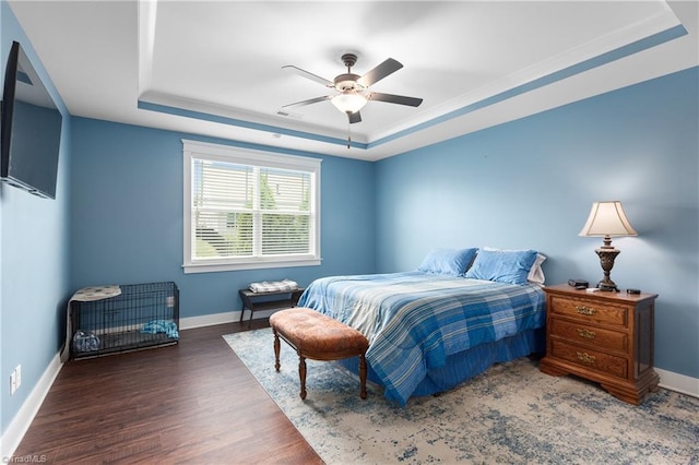 254 Kilbourne Dr, Advance, NC 27006 - bedroom featuring a tray ceiling, wood finished floors, and ceiling fan