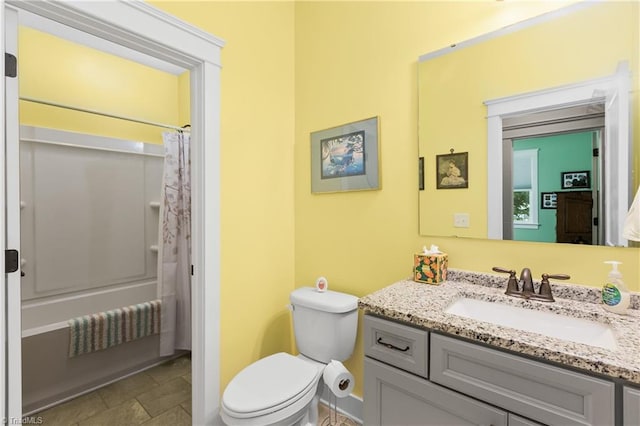 254 Kilbourne Dr, Advance, NC 27006 - full bath featuring vanity, shower / bath combination with curtain, and stone finish flooring